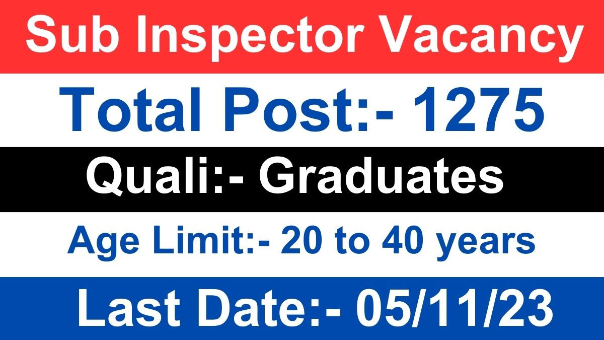 Police Sub Inspector Recruitment 2023 for 1275 Post. Apply Online Here